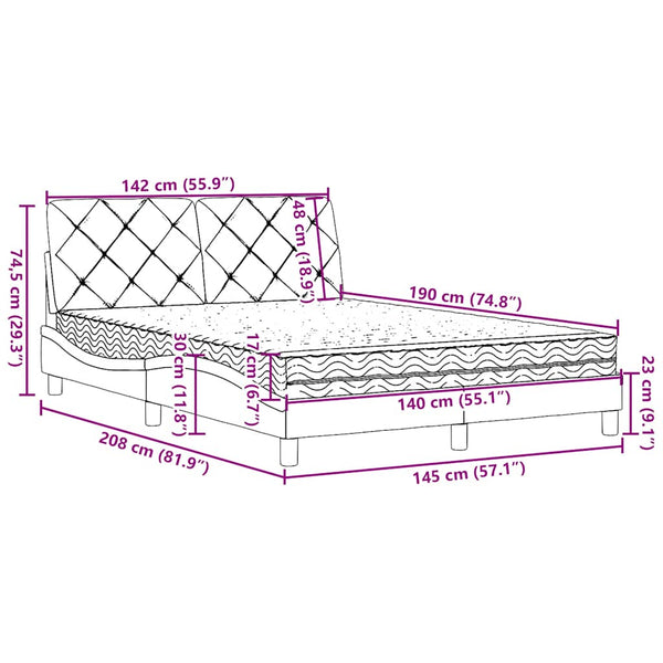 Bett mit Matratze Schwarz 140x190 cm