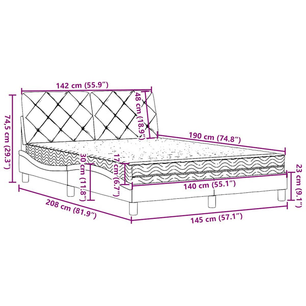 Bett mit Matratze Taupe 140x190 cm