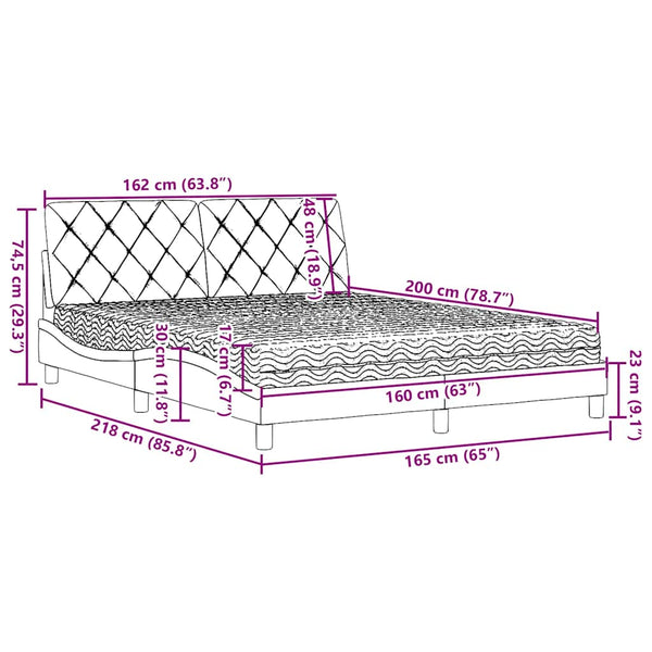 vidaXL Lit avec matelas Gris clair 160x200 cm Tissu