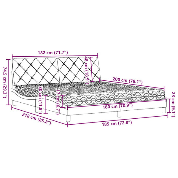vidaXL Lit avec matelas Gris clair 180x200 cm Tissu