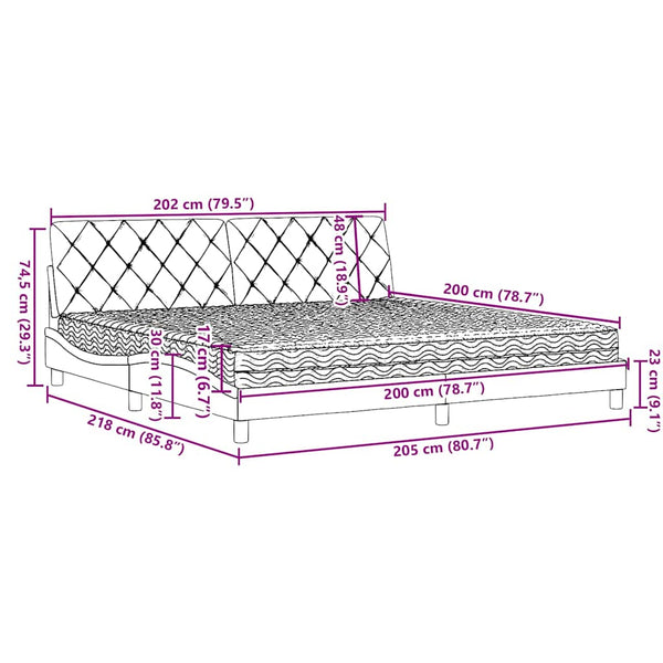 vidaXL Lit avec matelas Gris clair 200x200 cm Tissu