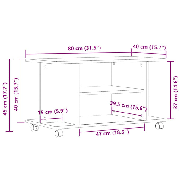 TV-Regal Artisan Eiche 80 cm mit Rollen