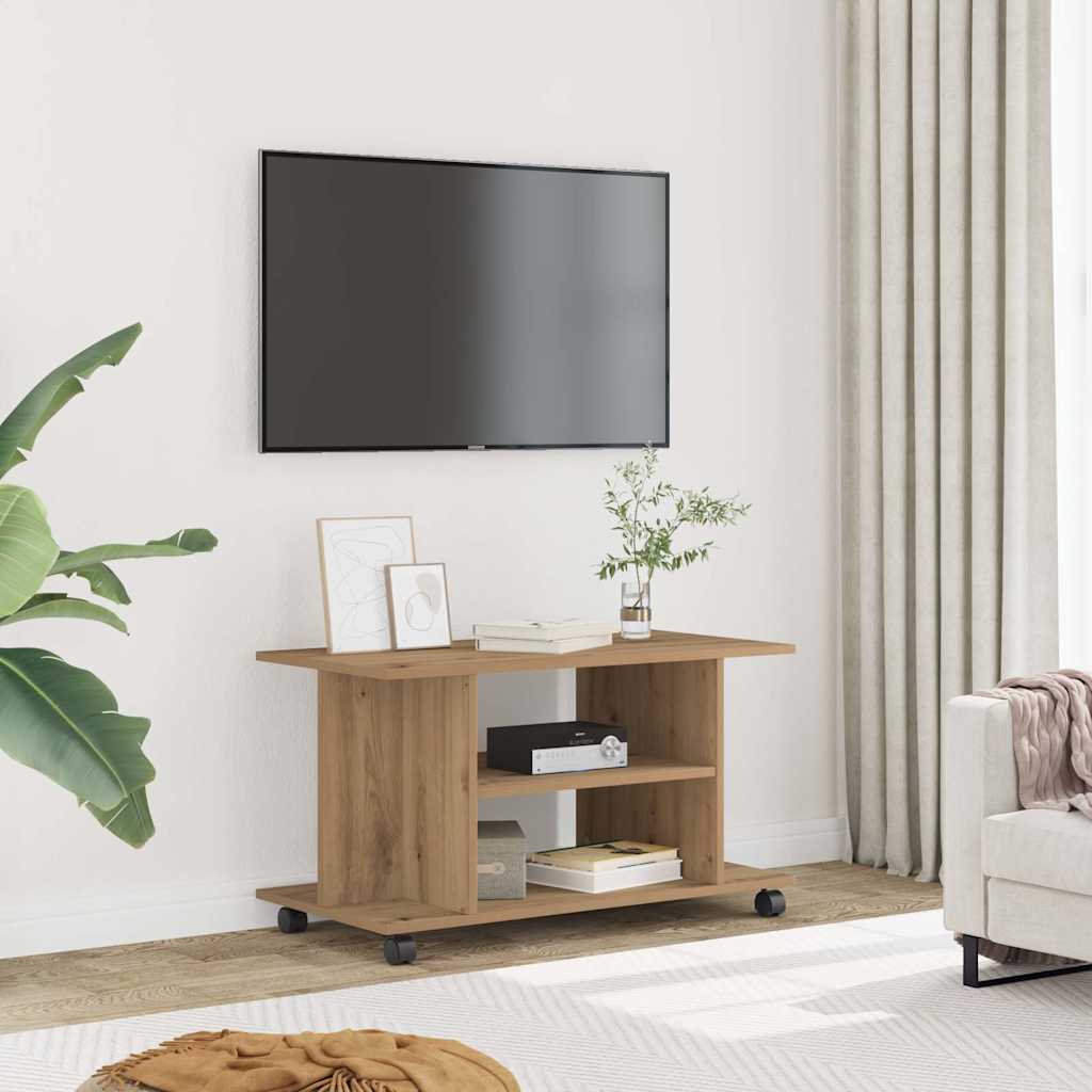 TV-Regal Artisan Eiche 80 cm mit Rollen