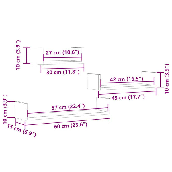 Wandregale 3er Set Altholz-Optik