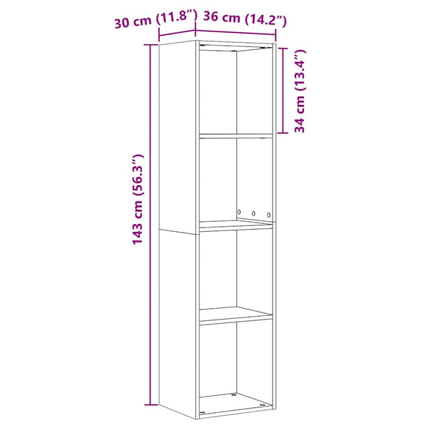 Bücherregal TV-Schrank Altholz-Optik 36x30x143 cm