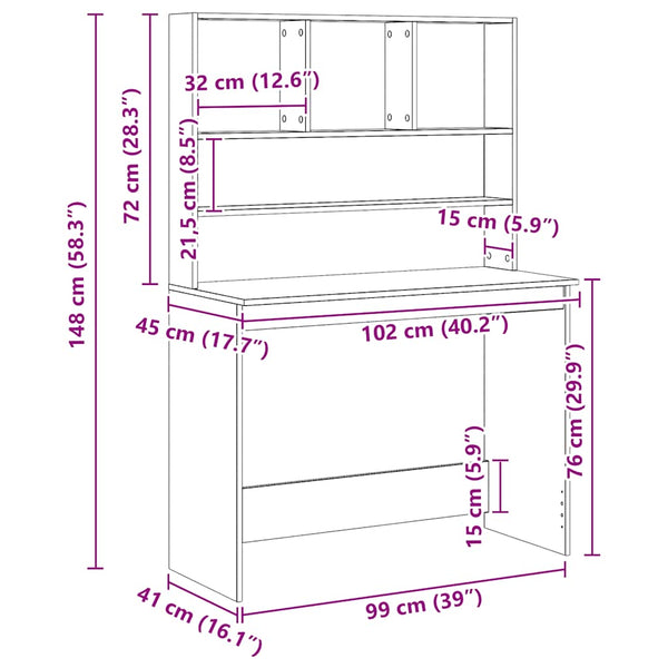 Schreibtisch mit Regal Artisan Eiche 102cm