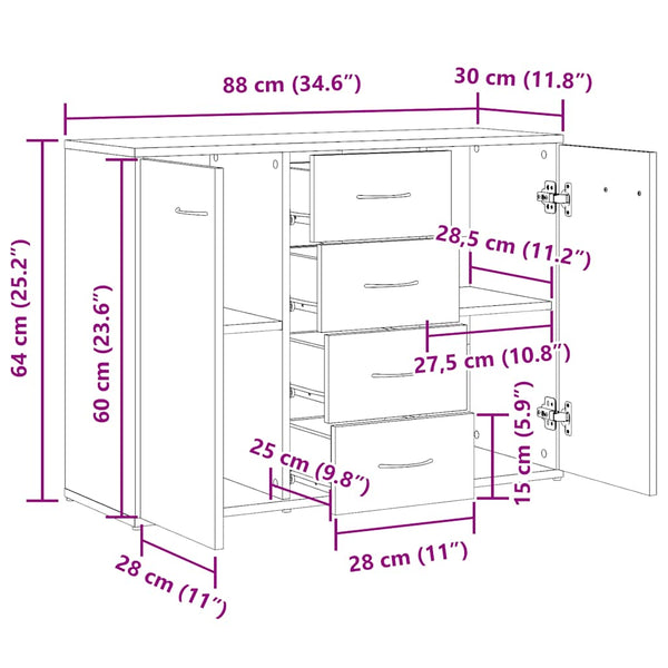vidaXL Buffet Chêne Artisan 88x30x64 cm Bois d'ingénierie