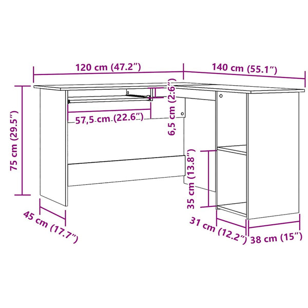 Eckschreibtisch Altholz-Optik, 120x140 cm