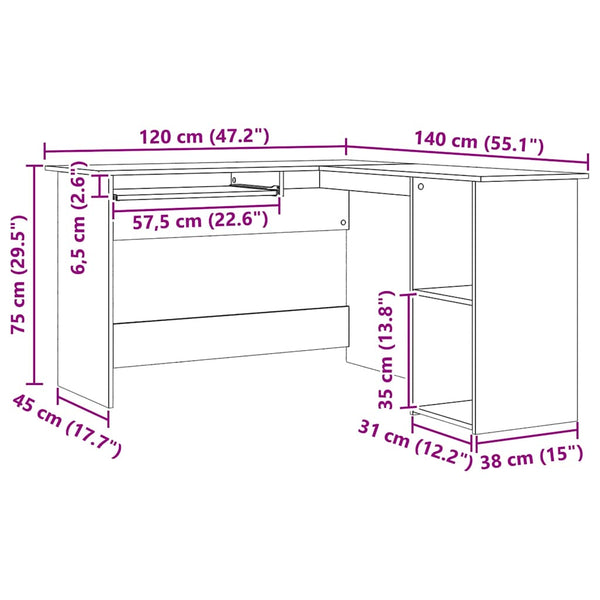 Eckschreibtisch Artisan Eiche 120x140 cm