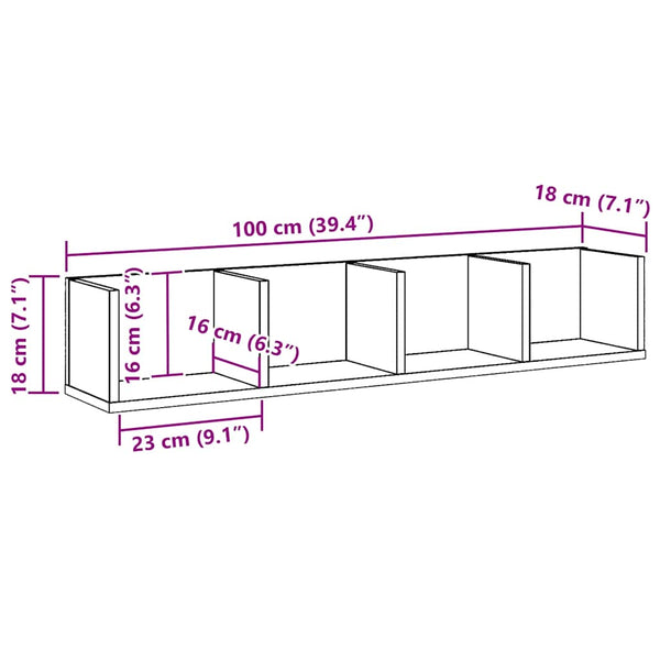 CD-Wandregal Artisan Eiche 100 cm