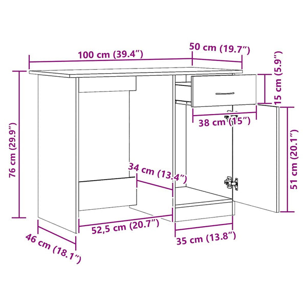 Schreibtisch Artisan Eiche 100x50 cm