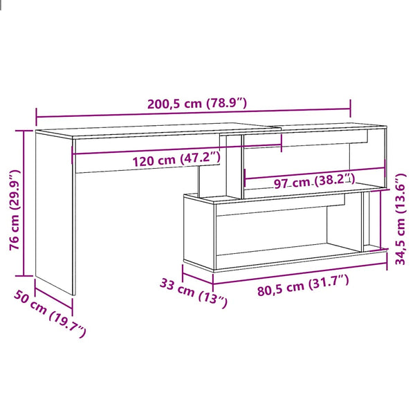 Eckschreibtisch Altholz-Optik, 200cm