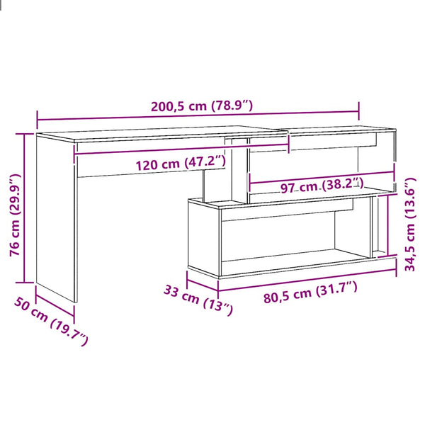 Eckschreibtisch Artisan Eiche 200,5 cm