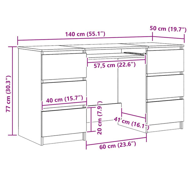 Schreibtisch Artisan Eiche 140 cm mit Schubladen