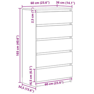 Schubladenschrank Artisan Eiche 60x36x103cm