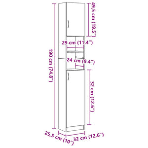 Badezimmerschrank Artisan Oak 32x25,5x190cm