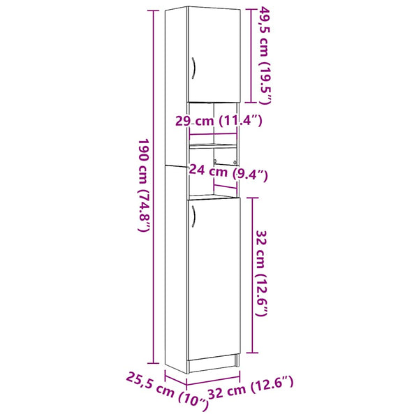 Badezimmerschrank Artisan Oak 32x25,5x190cm
