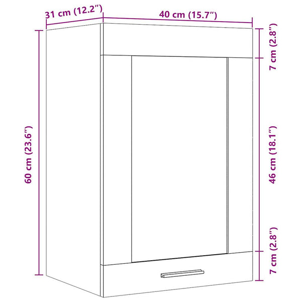 Hängeschrank Lyon Glas Altholz-Optik 40 cm