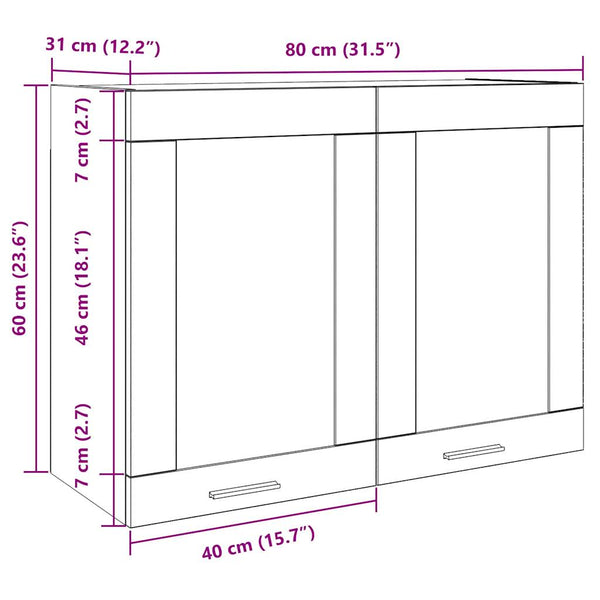 Hängeglasschrank Lyon Betongrau 80 cm