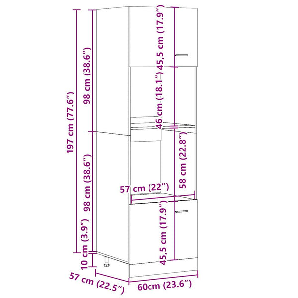 Mikrowellenumbauschrank Lyon Betongrau 60x207 cm