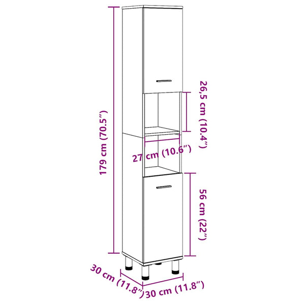 Badschrank Altholz-Optik, 30x30x179 cm