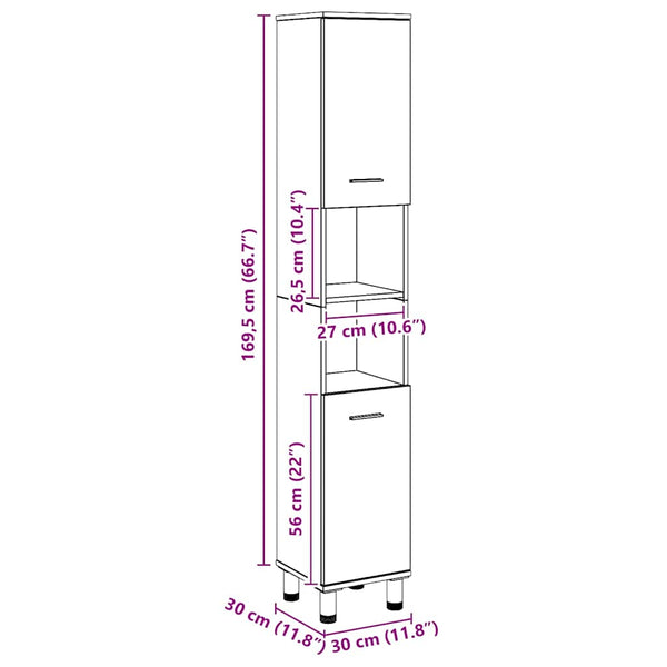 Badschrank Artisan Eiche 30x30x179 cm