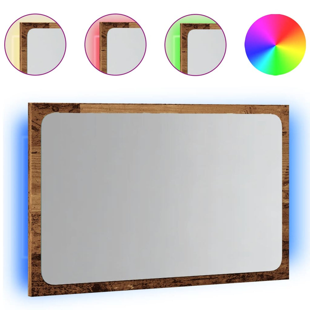 LED Badspiegel Altholz-Optik 60 cm