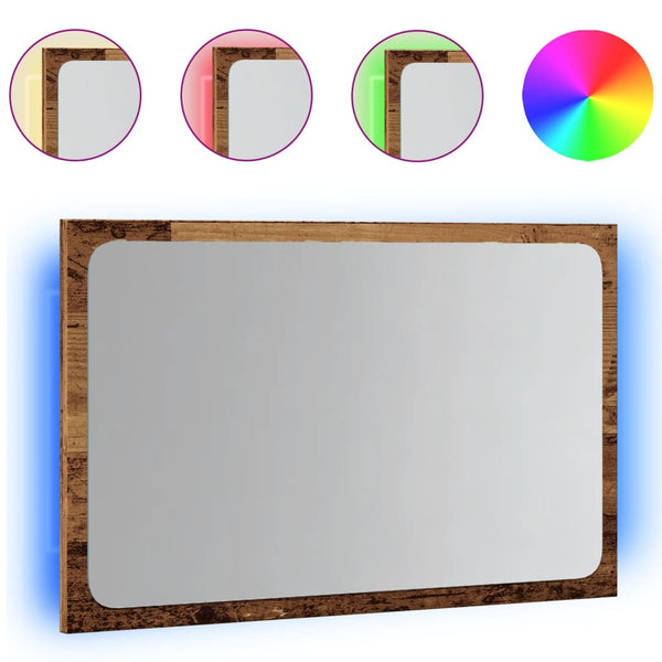 LED Badspiegel Altholz-Optik 60 cm