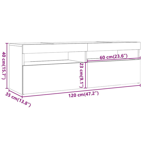 Meuble TV vidaXL avec LED aspect bois de récupération 120x35x40 cm bois d'ingénierie