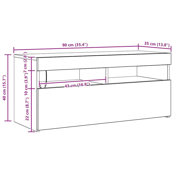 TV-Schrank mit LED Altholz-Optik 90 cm