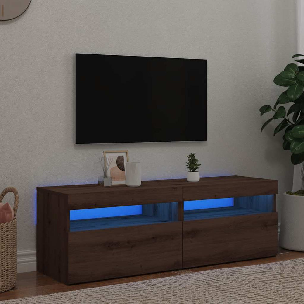 vidaXL Meubles TV avec lumières LED 2 pcs Chêne artisannel Bois d'ingénierie
