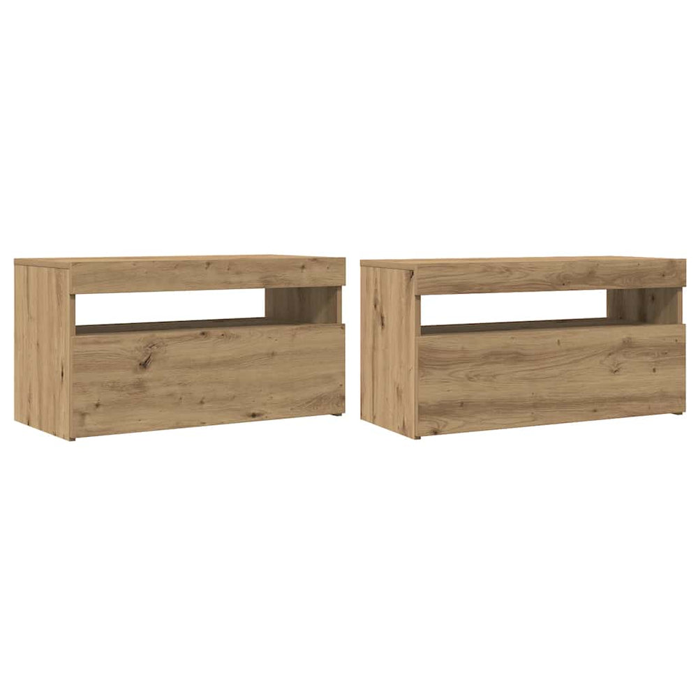 vidaXL Meuble TV avec lumières LED Chêne artisanal 75x35x40 cm
