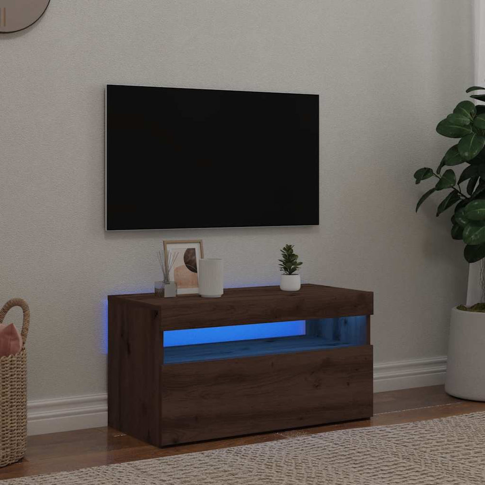 vidaXL Meuble TV avec lumières LED Chêne artisanal 75x35x40 cm