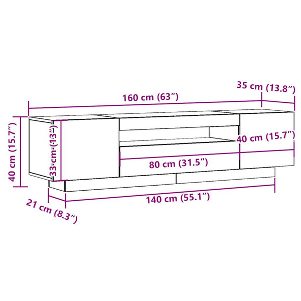 TV-Schrank mit LED Altholz-Optik, 160 cm