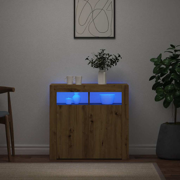 vidaXL Sideboard with LED Lights Artisan Oak 80x35x75 cm