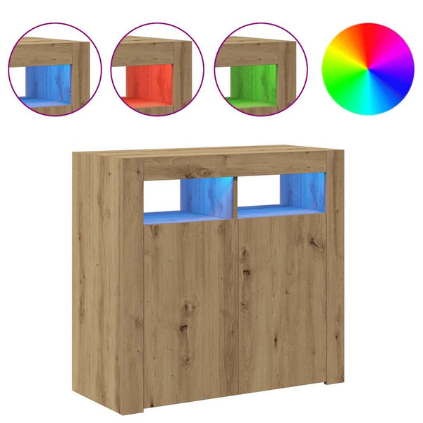 vidaXL Sideboard with LED Lights Artisan Oak 80x35x75 cm