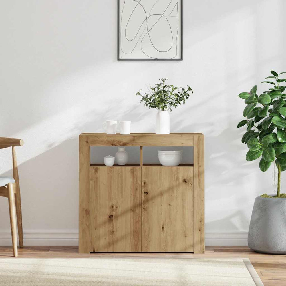 vidaXL Sideboard with LED Lights Artisan Oak 80x35x75 cm