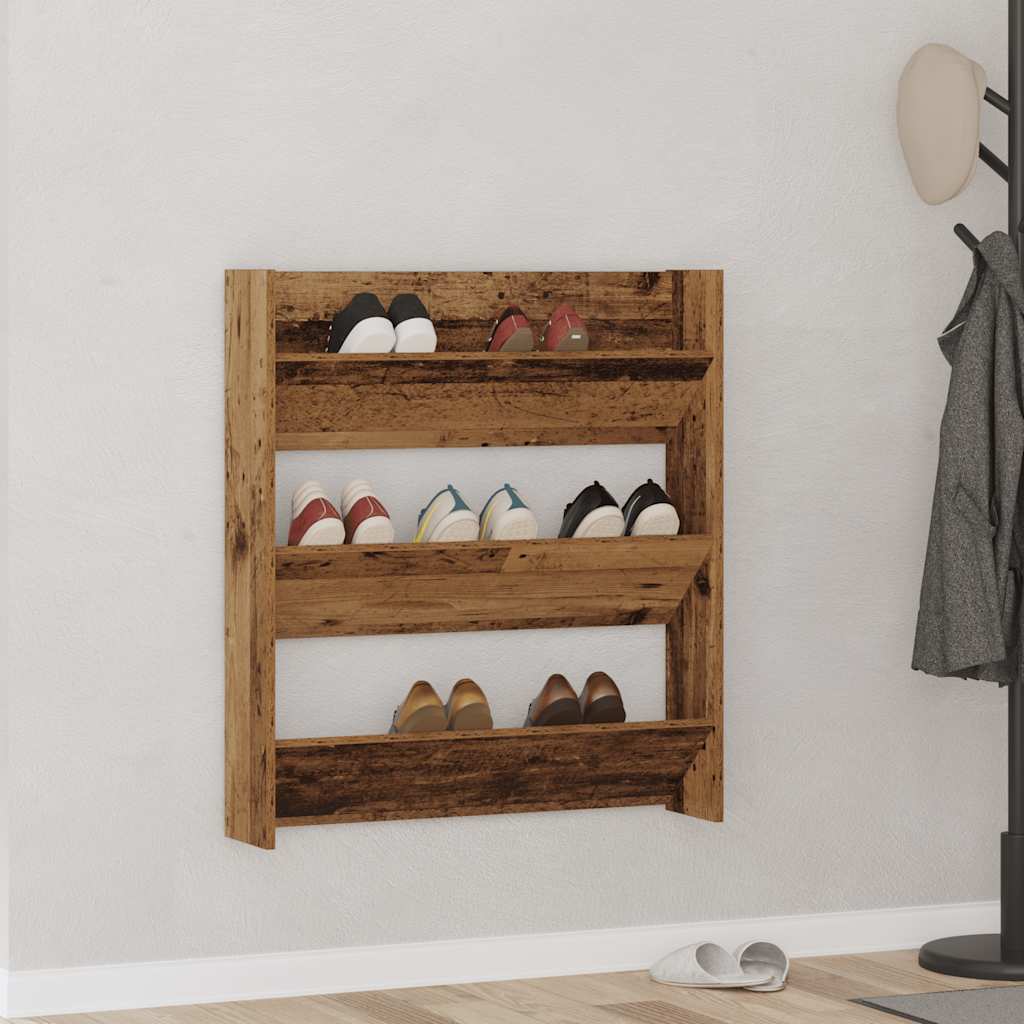 vidaXL Étagère à chaussures murale aspect bois de récupération 80x18x90 cm Bois d'ingénierie