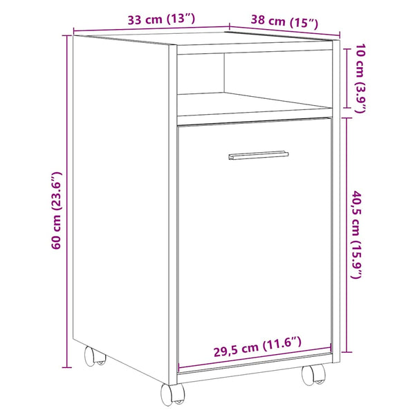 Rollbarer Schrank Artisan-Eiche 33x38x60 cm