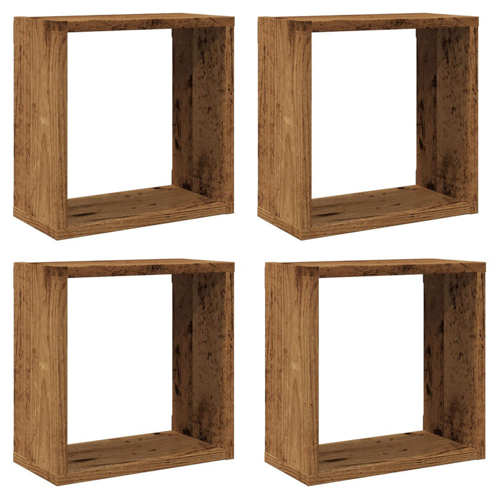 Würfel-Wandregale, 4er Set, Altholz-Optik