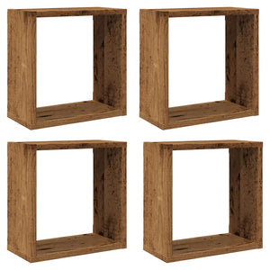 Würfel-Wandregale, 4er Set, Altholz-Optik