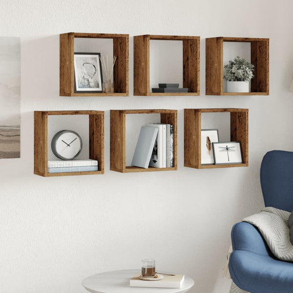 vidaXL Étagères murales cubes 6 pcs aspect bois de récupération 30x15x30 aggloméré