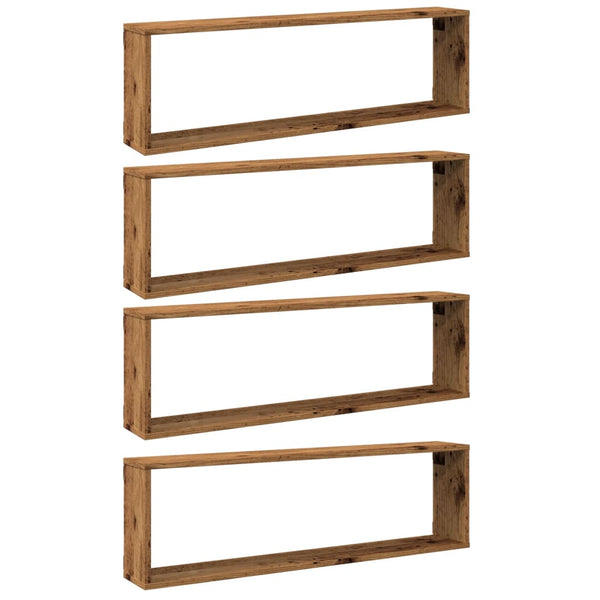Würfel-Wandregale, 4er Set, Altholz-Optik
