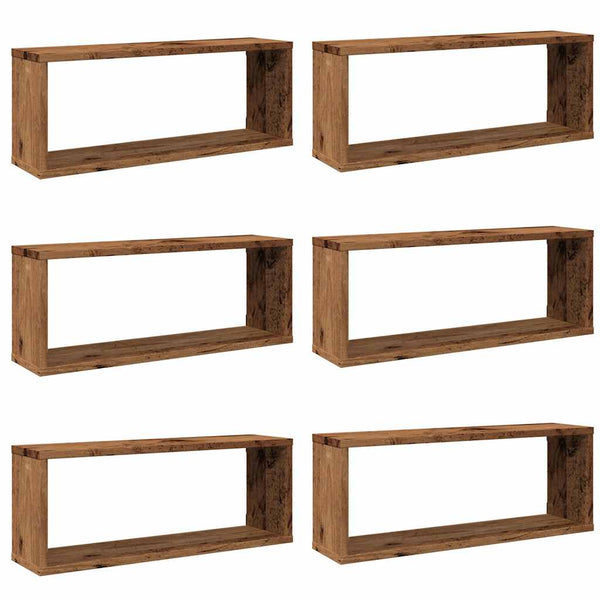 Würfel-Wandregale, 6er Set, Altholz-Optik