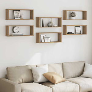 6er Set Wandregale Artisan Eiche 60x15x23 cm
