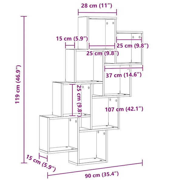 vidaXL Étagère cube aspect bois de récupération 90x15x119,5 cm en bois d'ingénierie