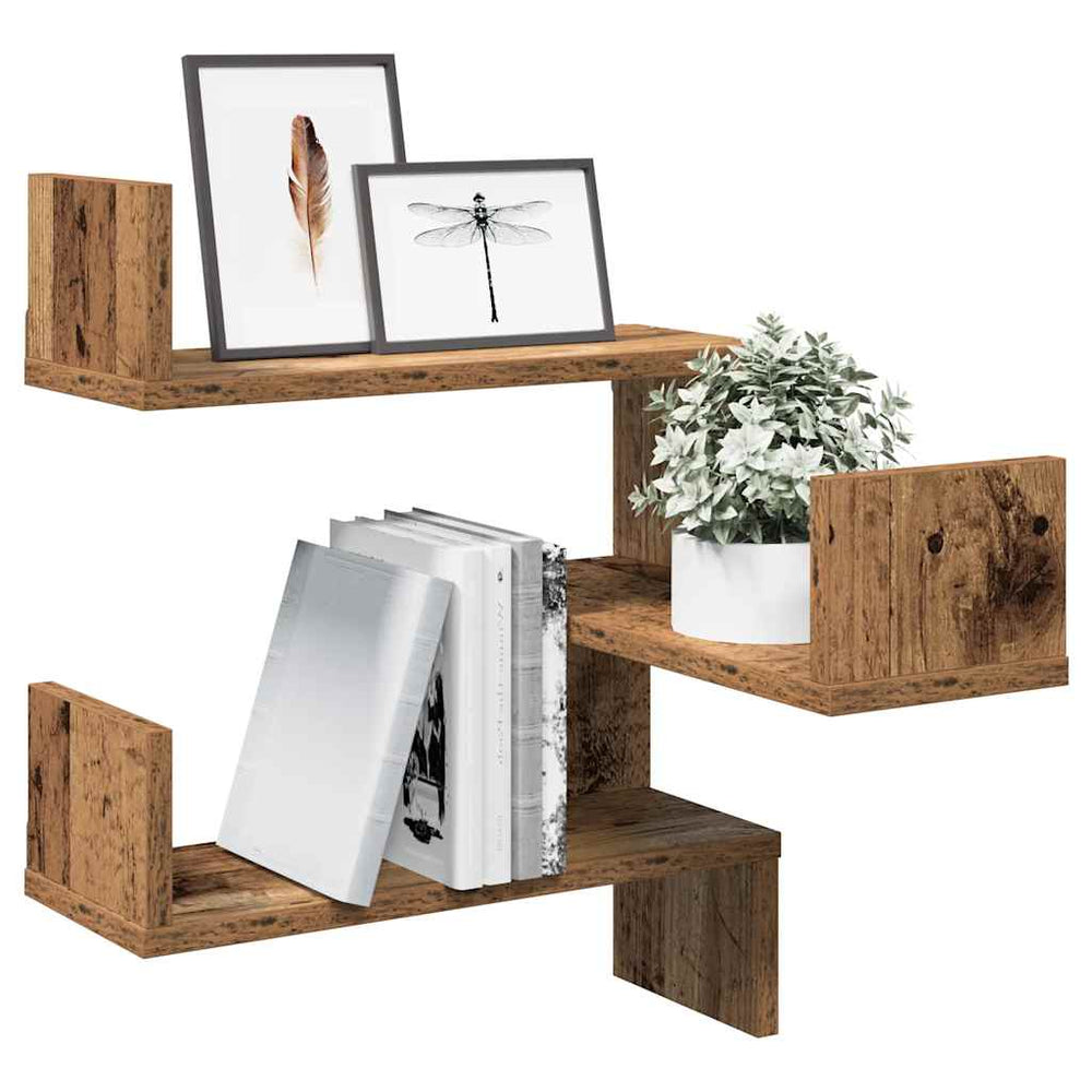 Wand-Eckregale 2er-Set Altholz-Optik