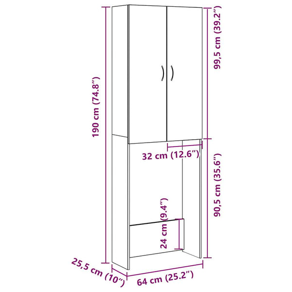Waschmaschinenschrank Altholz-Optik 64x25,5x190 cm