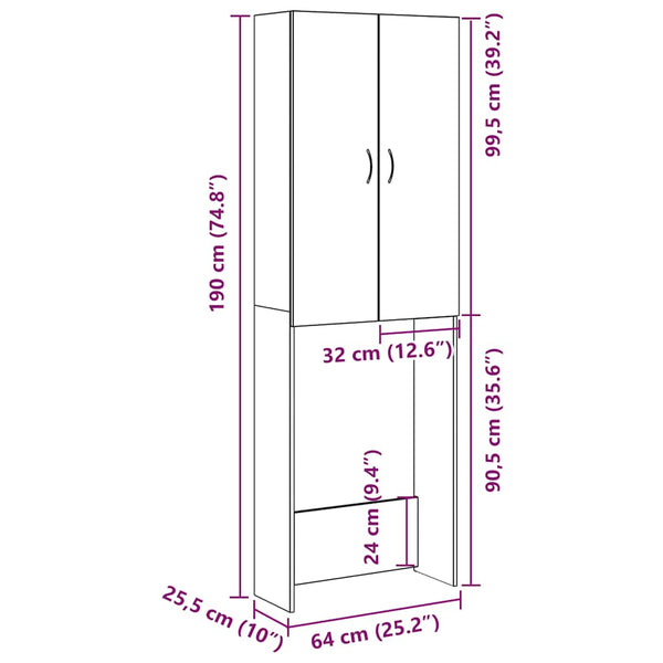 Waschmaschinenschrank Artisan Eiche 64x25,5x190 cm