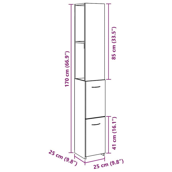 Badschrank Artisan Eiche 25x25x170 cm